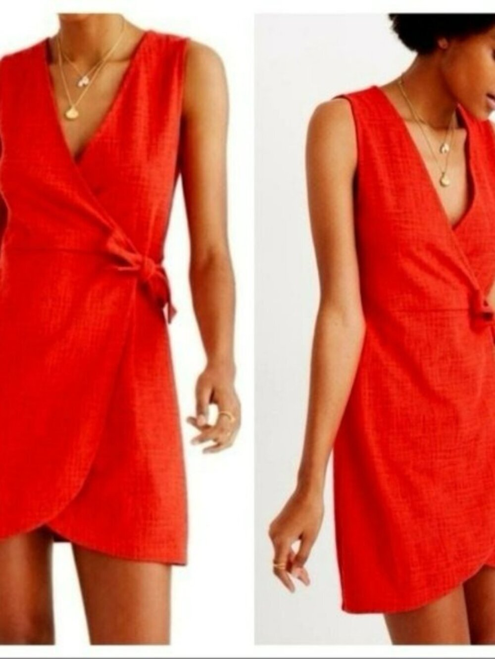 Madewell Texture & Thread EUC Textured Red Wrap Mini Dress Small Boho Festival